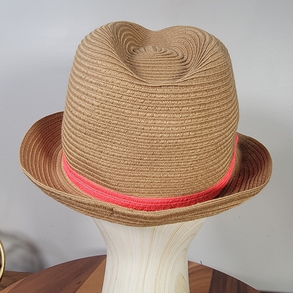 Target Brown Fedora with Bright Pink Band Woven Summer Sun Hat Women's One Size - Picture 5 of 14